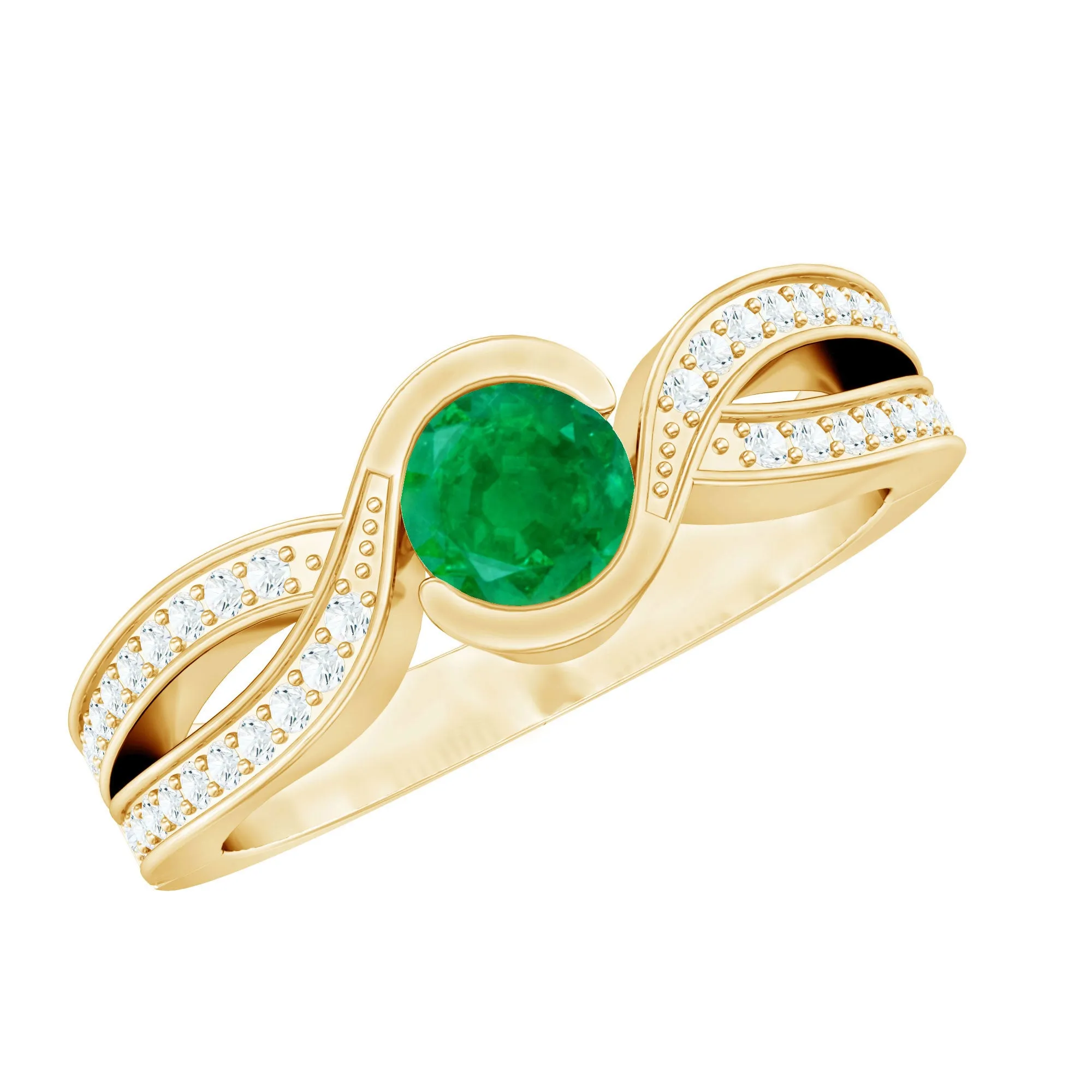 Emerald and Diamond Solitaire Bypass Ring