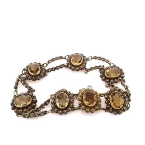 Estate 14 Karat Yellow Gold Beaded Ball Link and Frame Citrine Bracelet