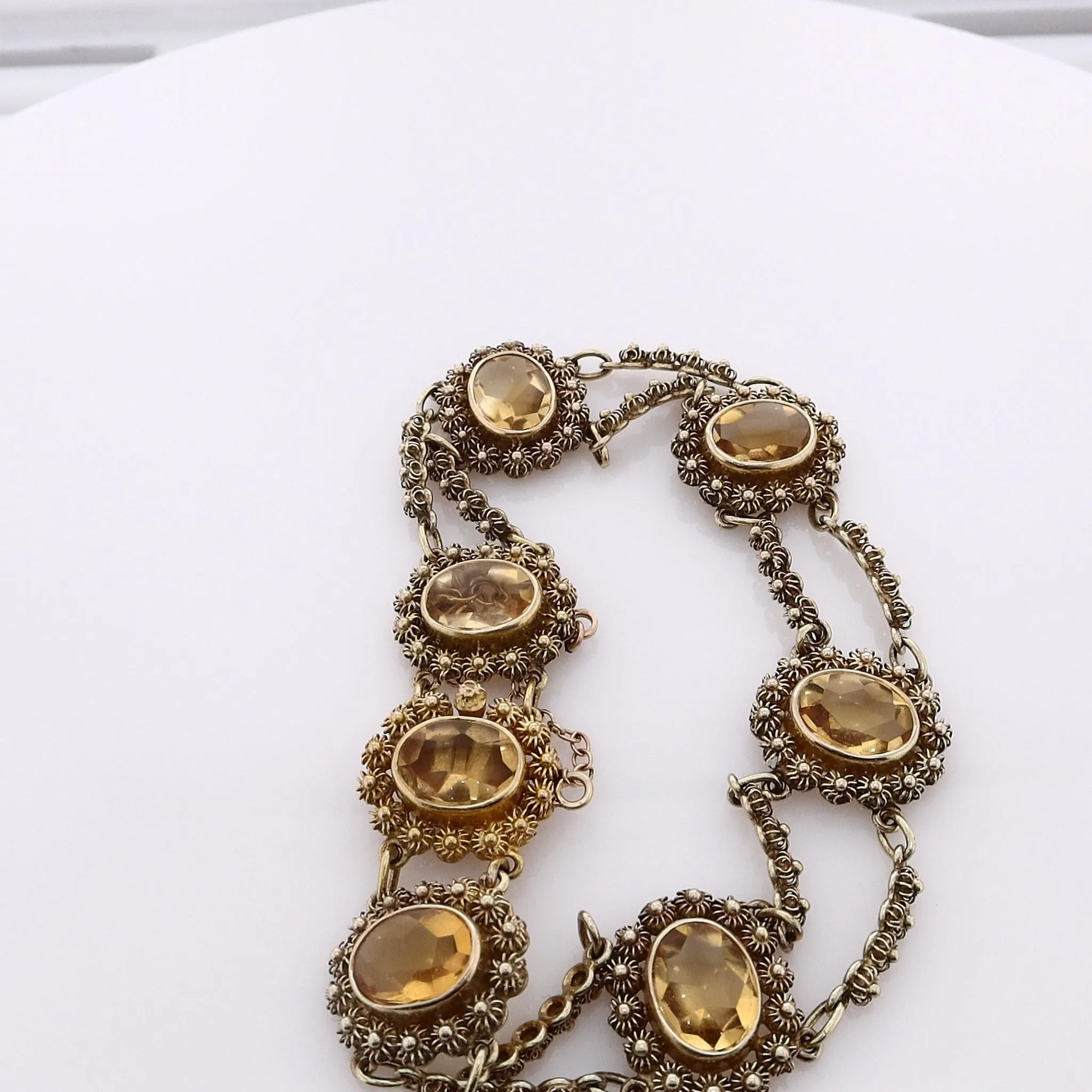 Estate 14 Karat Yellow Gold Beaded Ball Link and Frame Citrine Bracelet