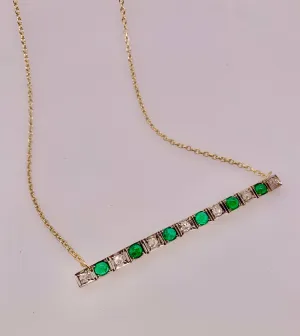 Estate Emerald & Diamond Bar Pin Necklace