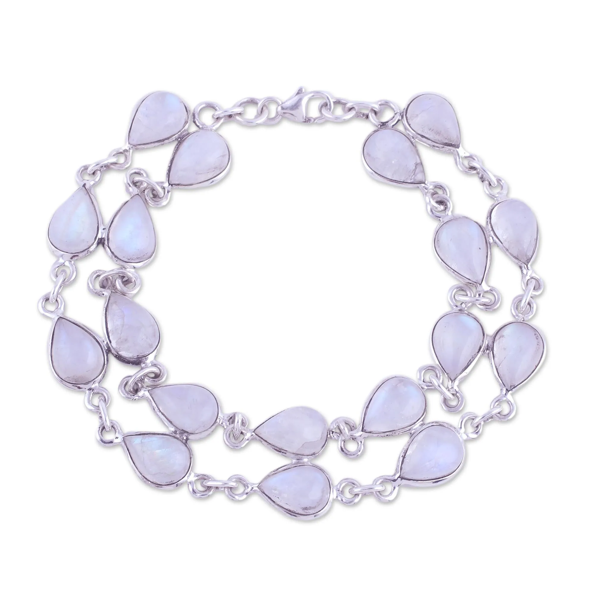 Eternal Nature Rainbow Moonstone and Sterling Silver Link Bracelet