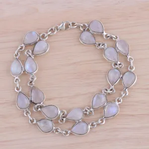 Eternal Nature Rainbow Moonstone and Sterling Silver Link Bracelet