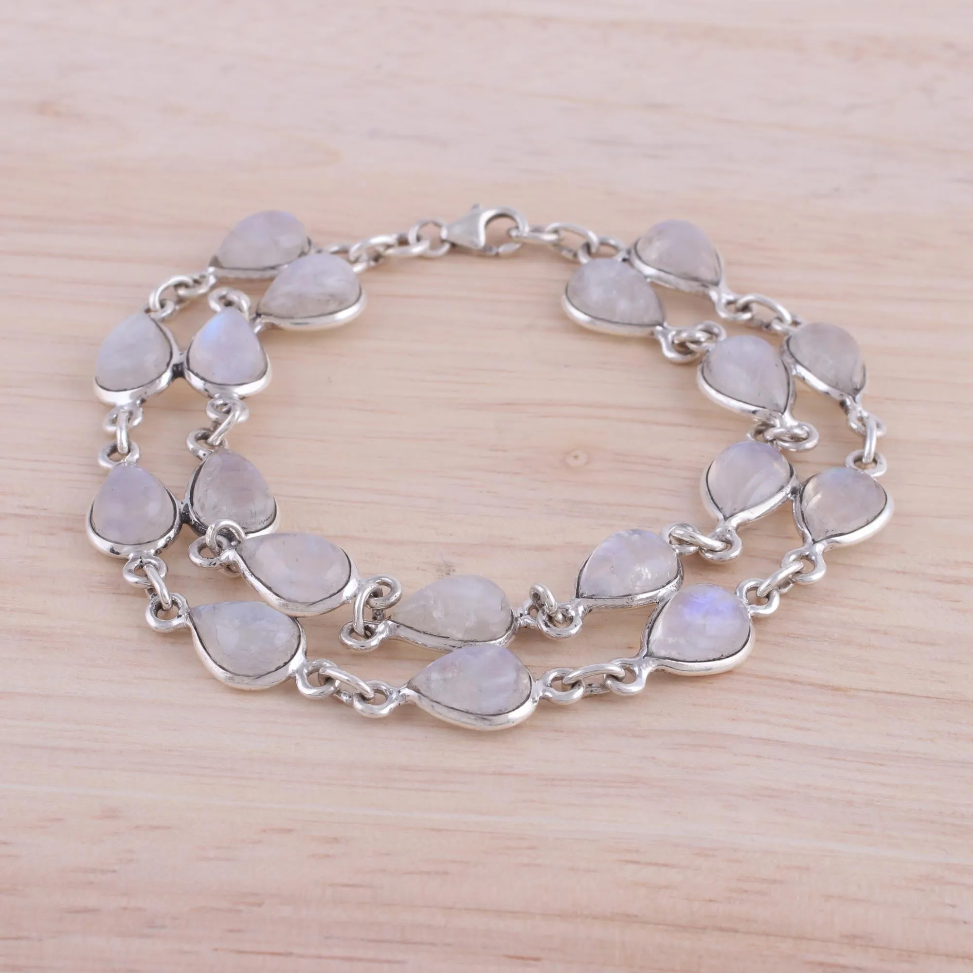 Eternal Nature Rainbow Moonstone and Sterling Silver Link Bracelet