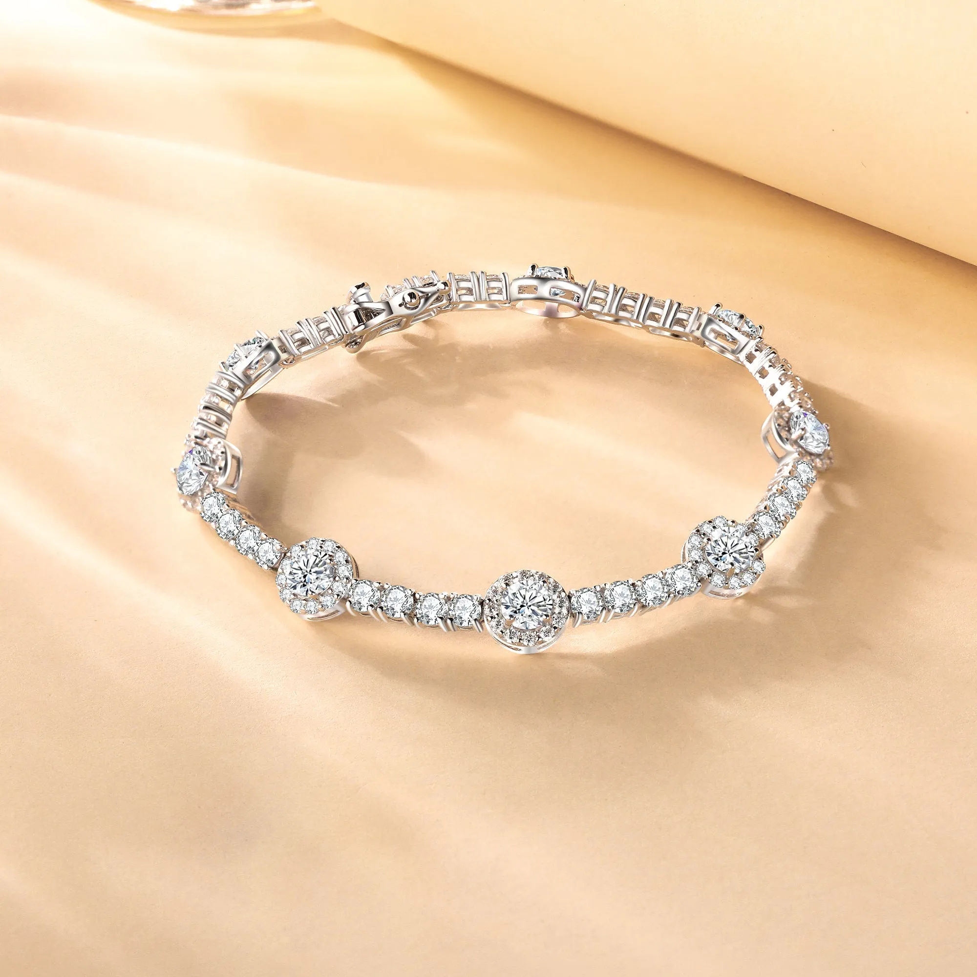 FANCIME "Noble Allure" Birthstone Cubic Zirconia Station Tennis Sterling Silver Bracelet