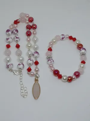 Floral Rose Quartz Pink and Red set