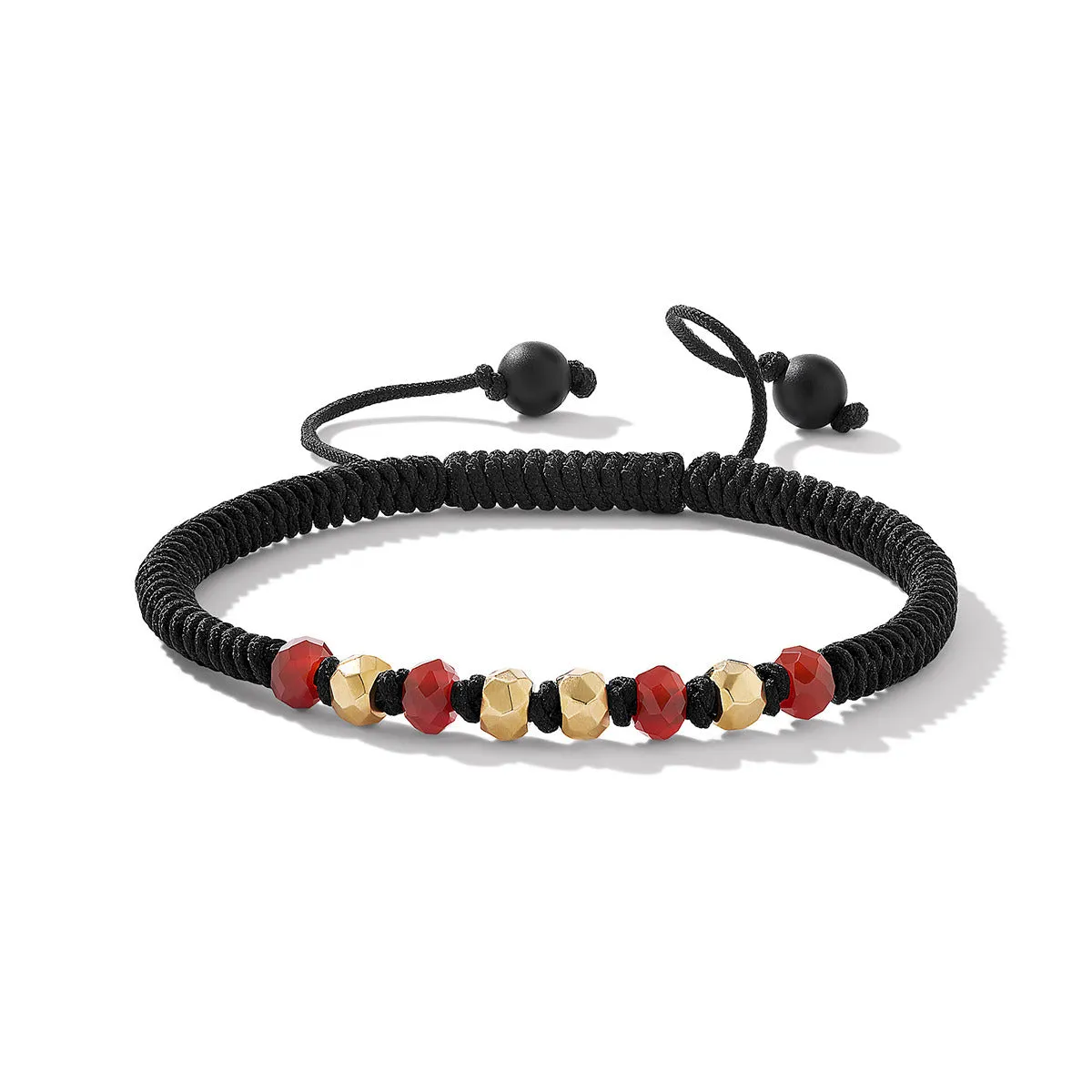 Fortune Woven Black Nylon Bracelet with Carnelian, Black Onyx and 18K Yellow Gold