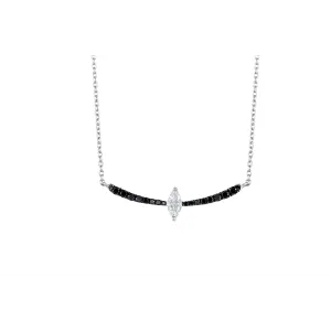 Frederic Sage 14K White Gold Curved Black Diamond Bar Necklace with Marquise Diamond Center