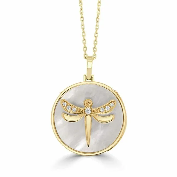 Frederic Sage 14K Yellow Gold Mother of Pearl Diamond Dragonfly Necklace