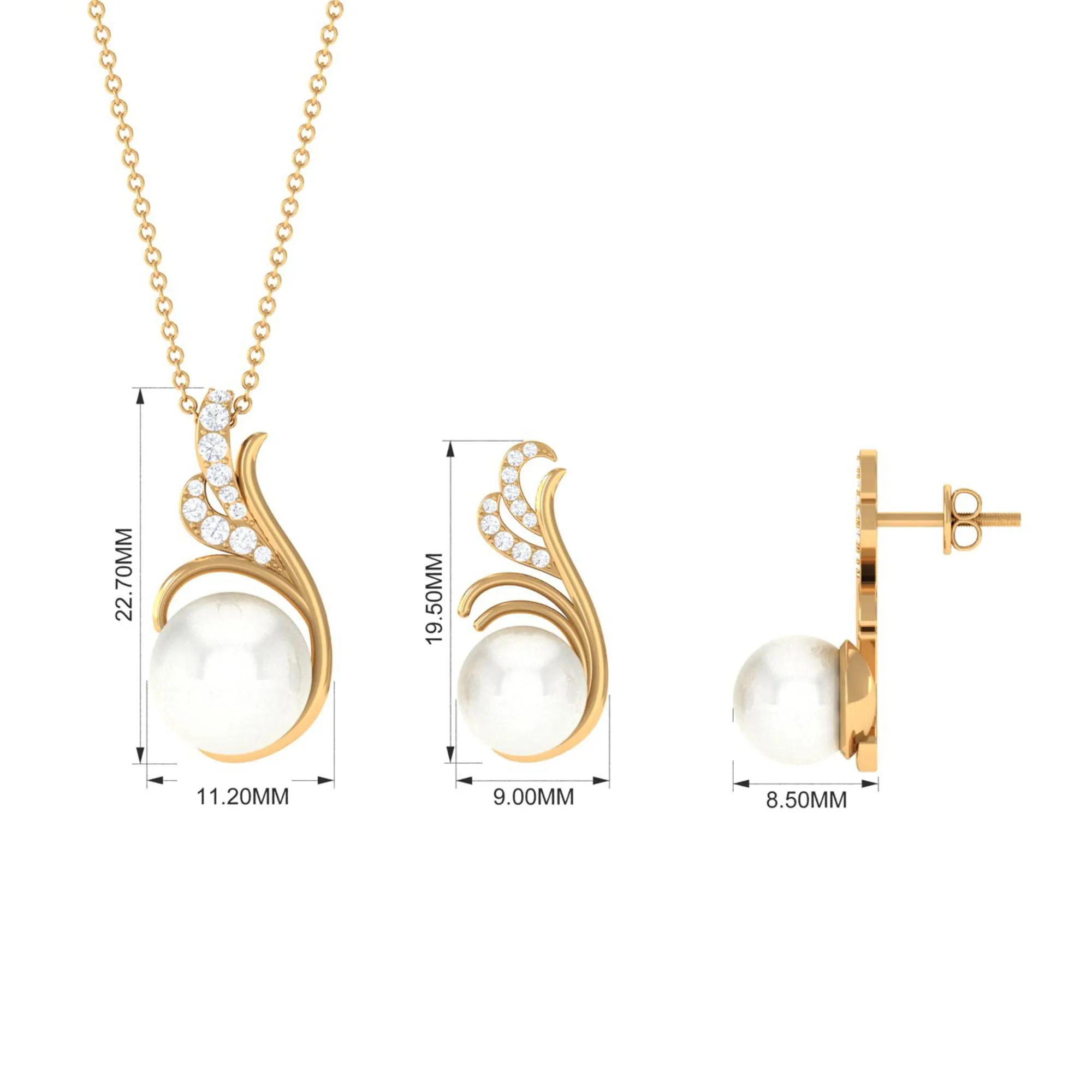 Freshwater Pearl and Diamond Designer Jewelry Set