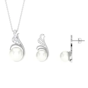 Freshwater Pearl and Diamond Designer Jewelry Set