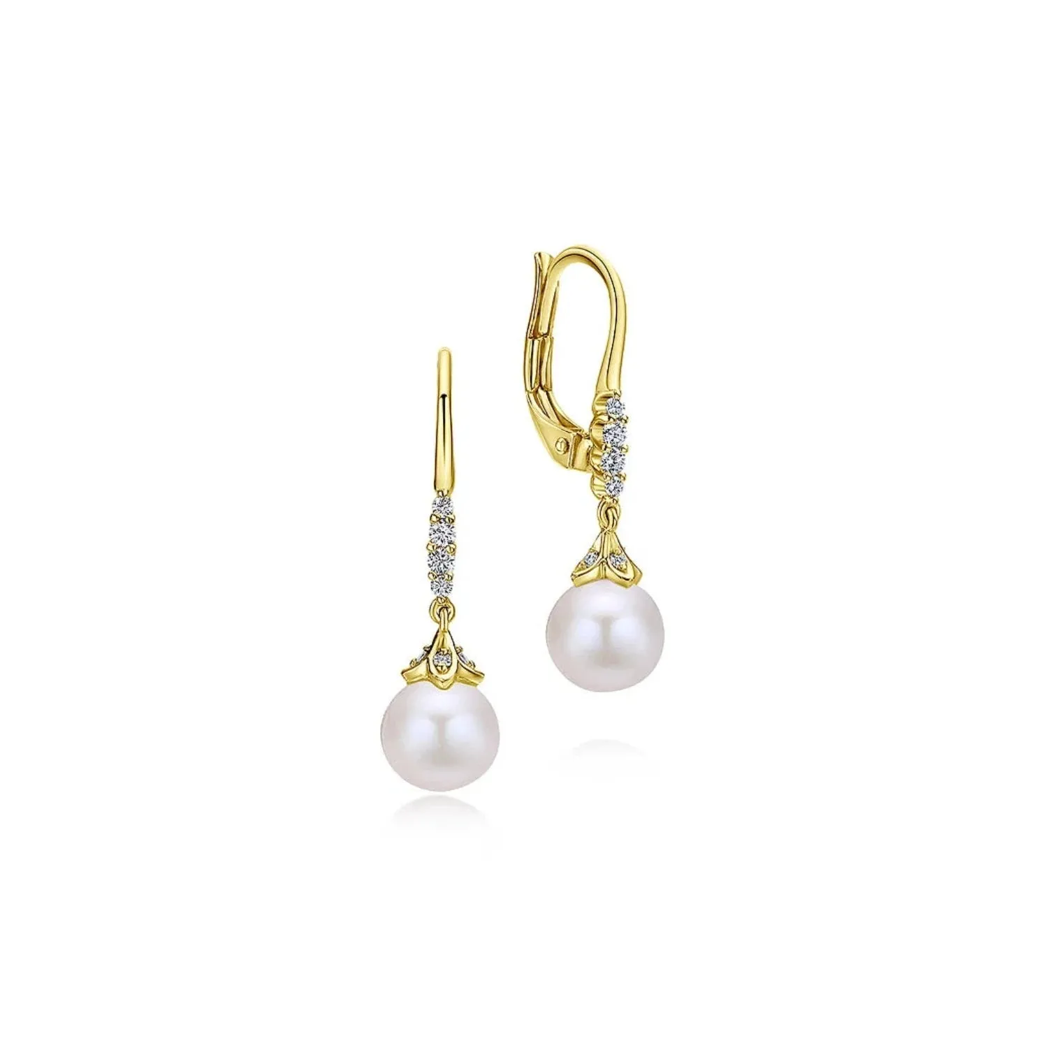 Gabriel & Co. Pave Diamond Pearl Drop Leverback Earrings