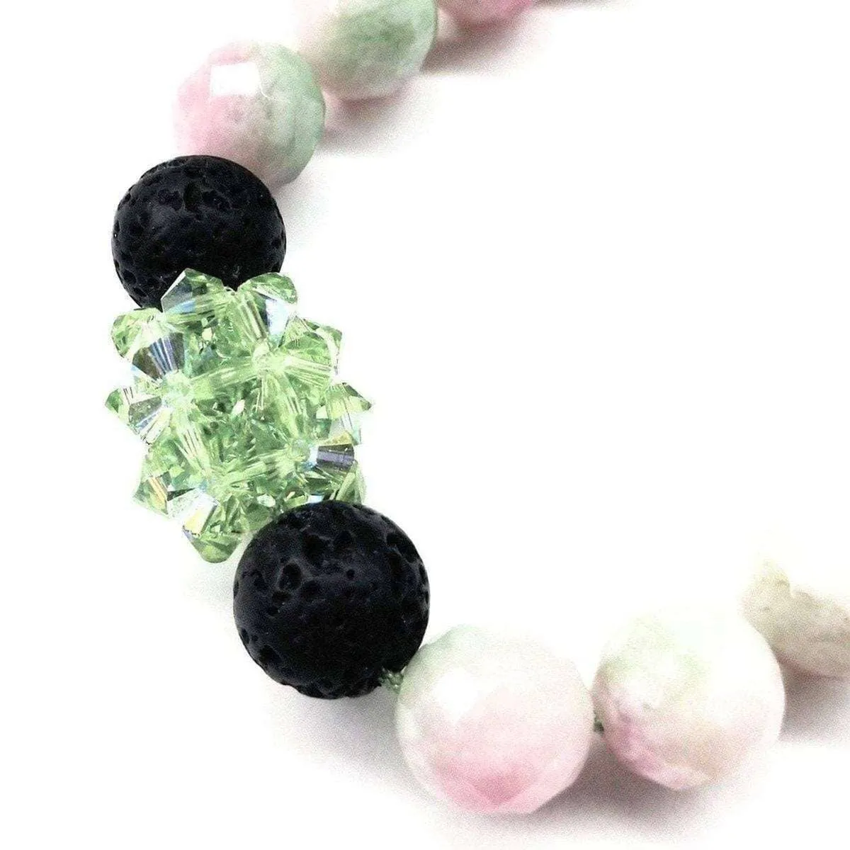 Gem Packed Watermelon Jade Crystal Lava Rock Bracelet