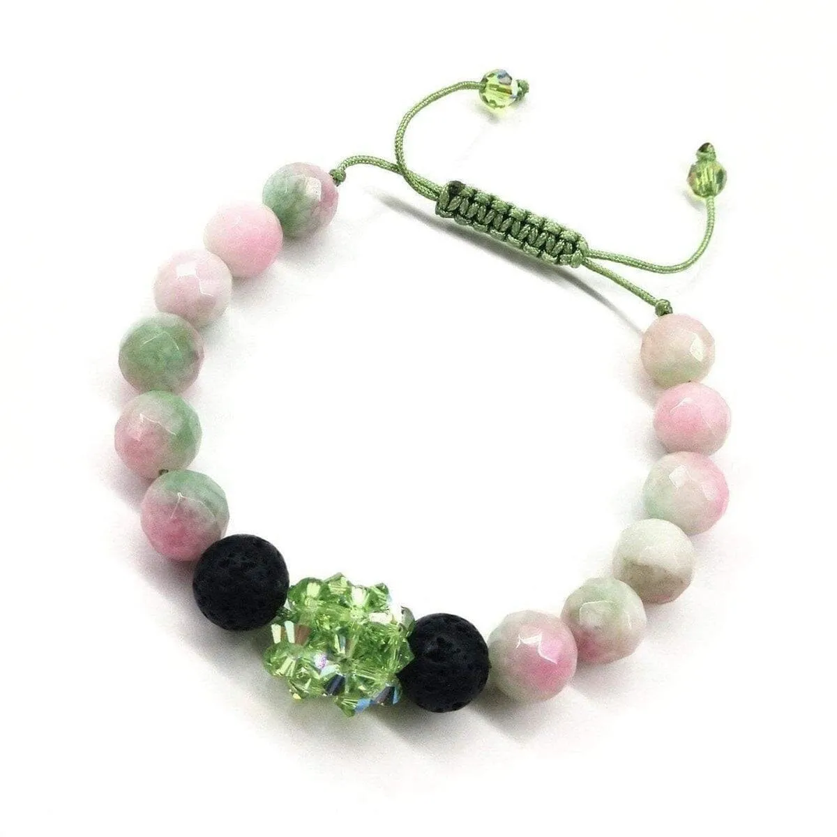 Gem Packed Watermelon Jade Crystal Lava Rock Bracelet