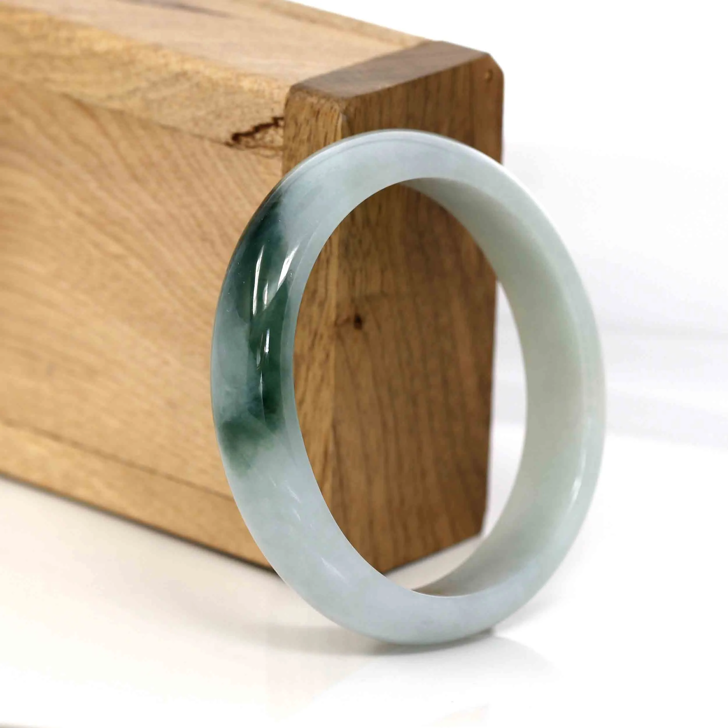 Genuine Burmese Ice Blue Oval Jadeite Jade Bangle (53.32 mm) #344