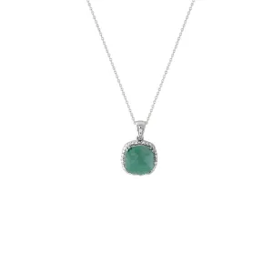 Genuine Emerald and Diamond Silver Pendant