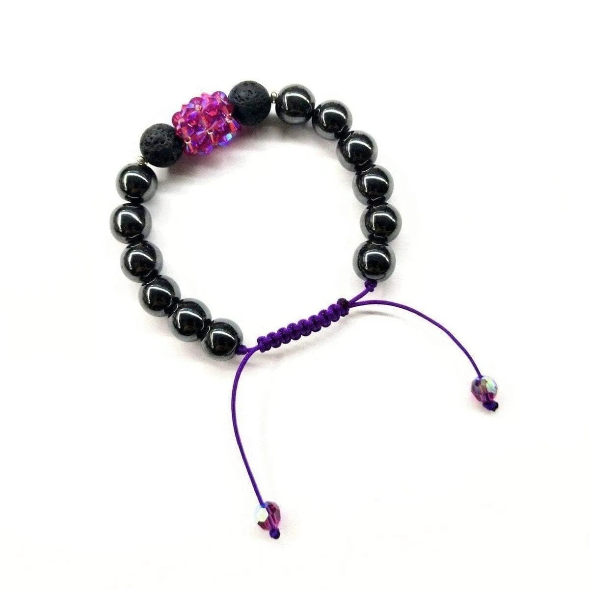 Glamorous Hematite Gemstone Fuchsia Crystal Lava Rock Bracelet