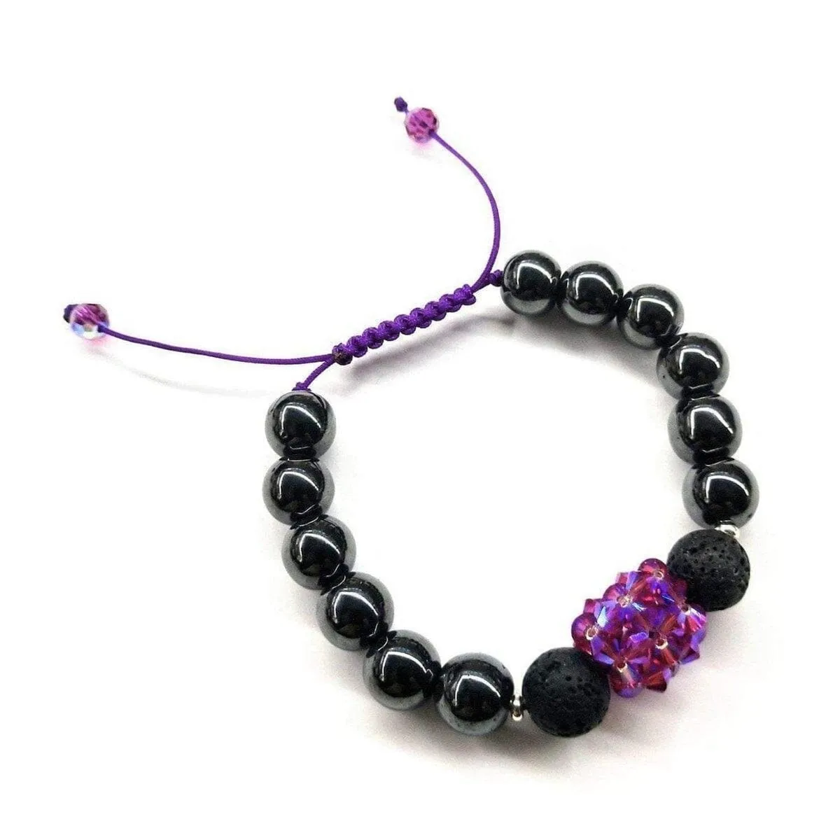 Glamorous Hematite Gemstone Fuchsia Crystal Lava Rock Bracelet