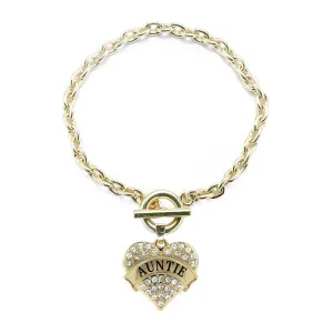 Gold Auntie Pave Heart Charm Toggle Bracelet