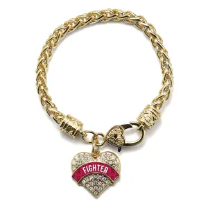 Gold Burgundy Fighter Pave Heart Charm Braided Bracelet