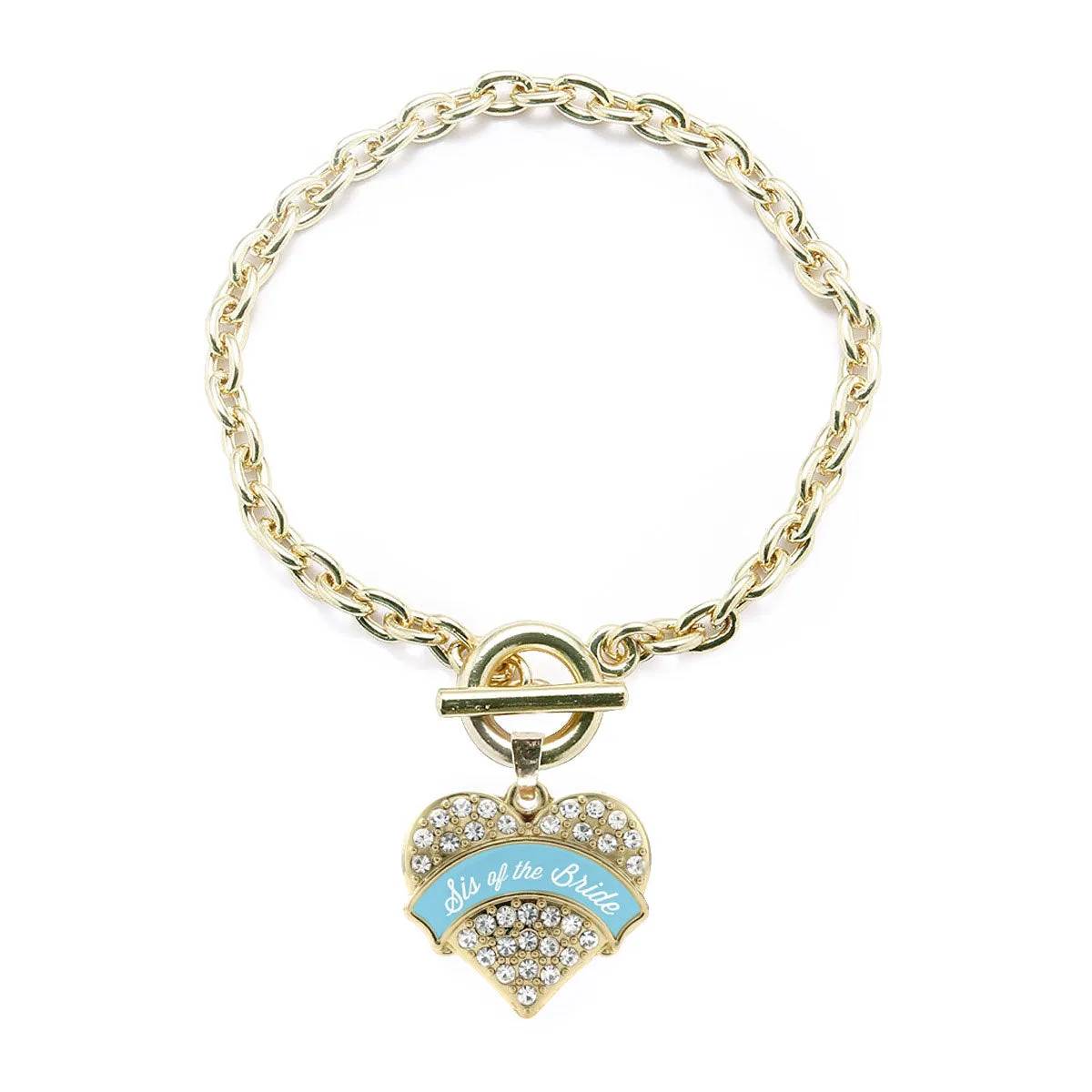 Gold Light Blue Sis of the Bride Pave Heart Charm Toggle Bracelet