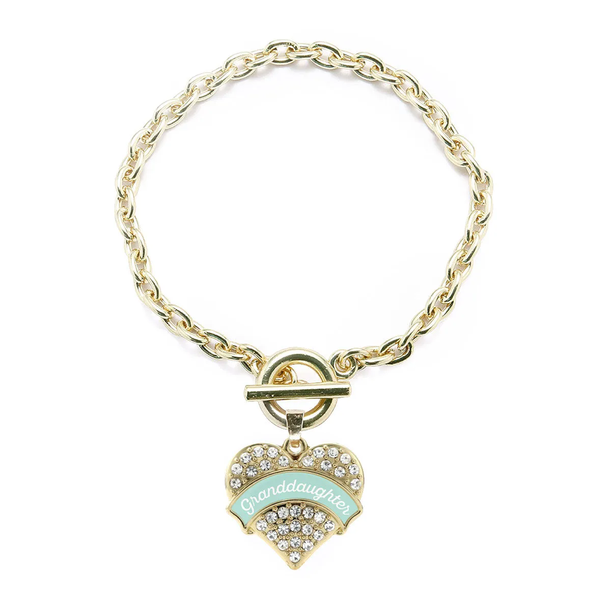 Gold Mint Granddaughter Pave Heart Charm Toggle Bracelet