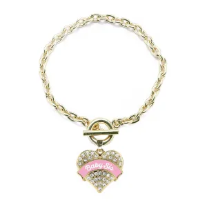 Gold Pink Baby Sister Pave Heart Charm Toggle Bracelet