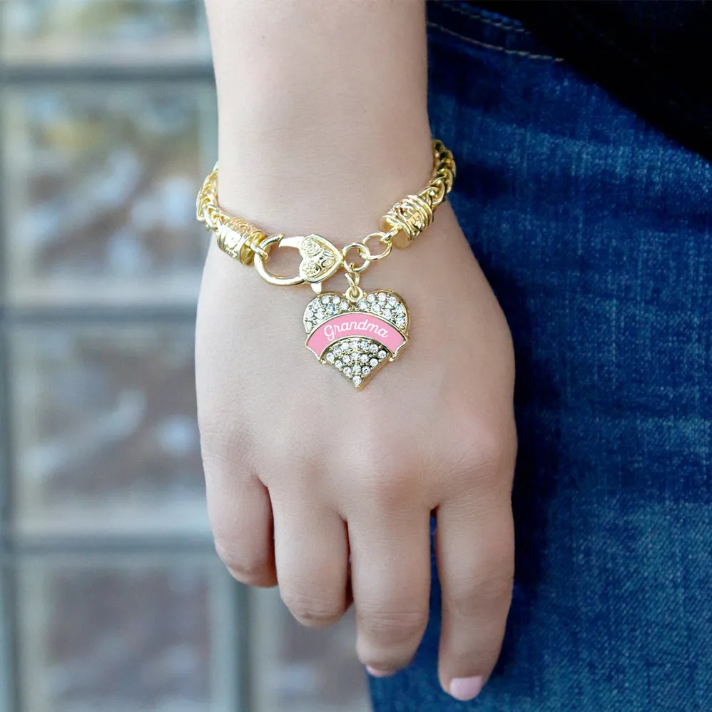 Gold Pink Grandma Pave Heart Charm Braided Bracelet