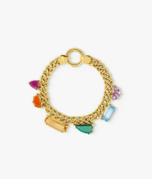 Gold Plated Silver Half Cut Gems Curb Chain Bracelet