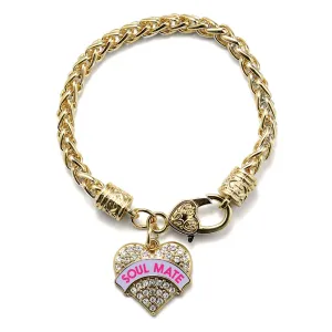 Gold Soul Mate Purple Candy Pave Heart Charm Braided Bracelet