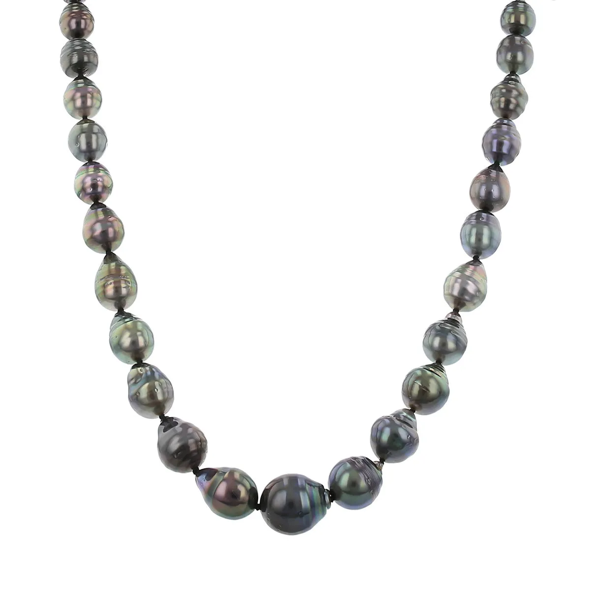 Graduated Tahitian Black Pearl Necklace with Diamond Clasp