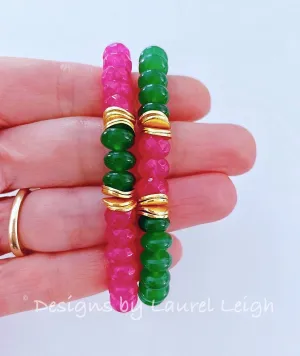 Green & Pink Gemstone Statement Bracelet - 2 Options