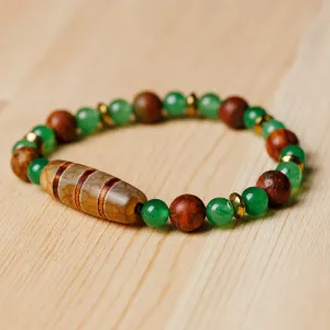 Green and Brown Striped Dzi Multi-Gemstone Beaded Bracelet - Island Dzi | NOVICA