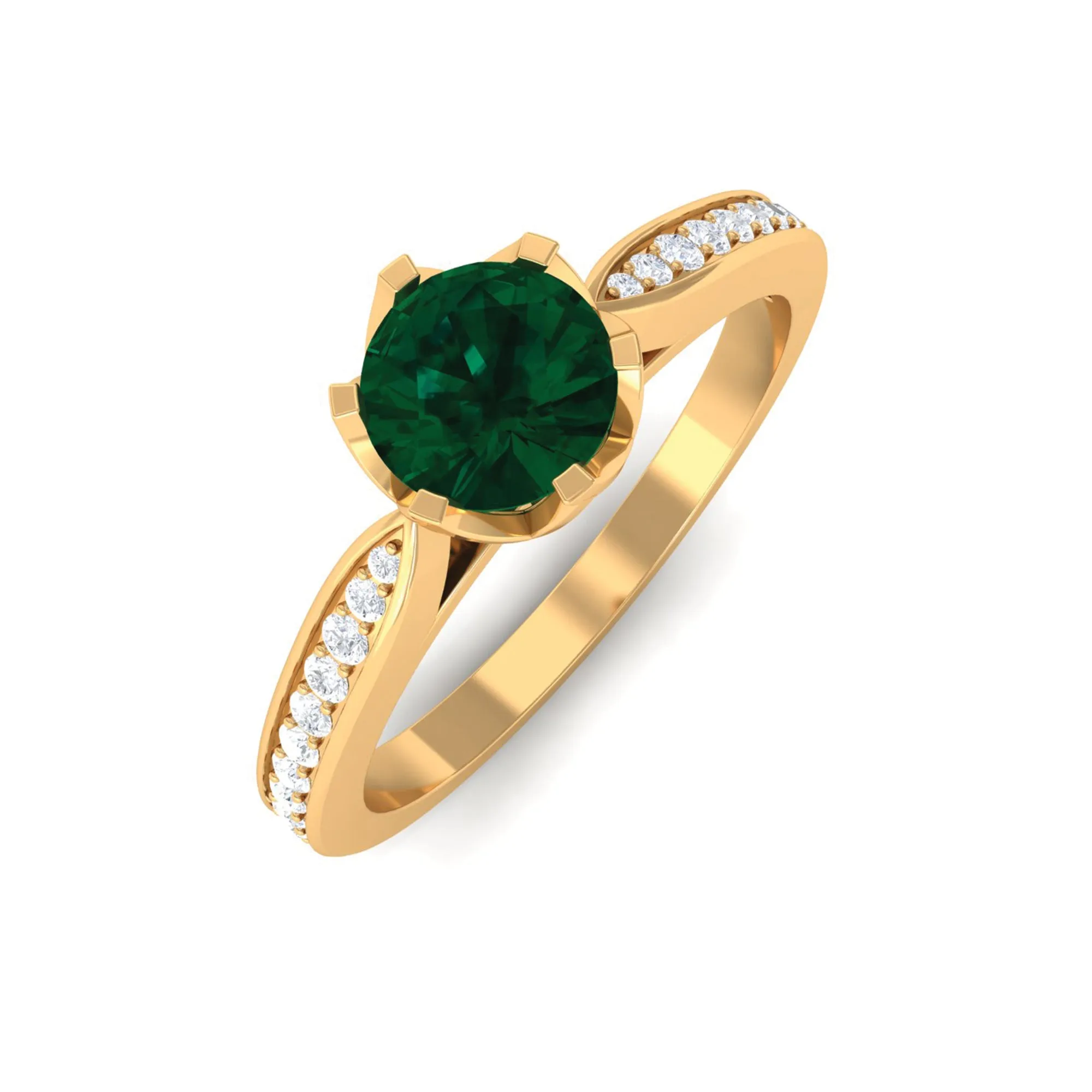 Green Tourmaline Solitaire Ring with Diamond