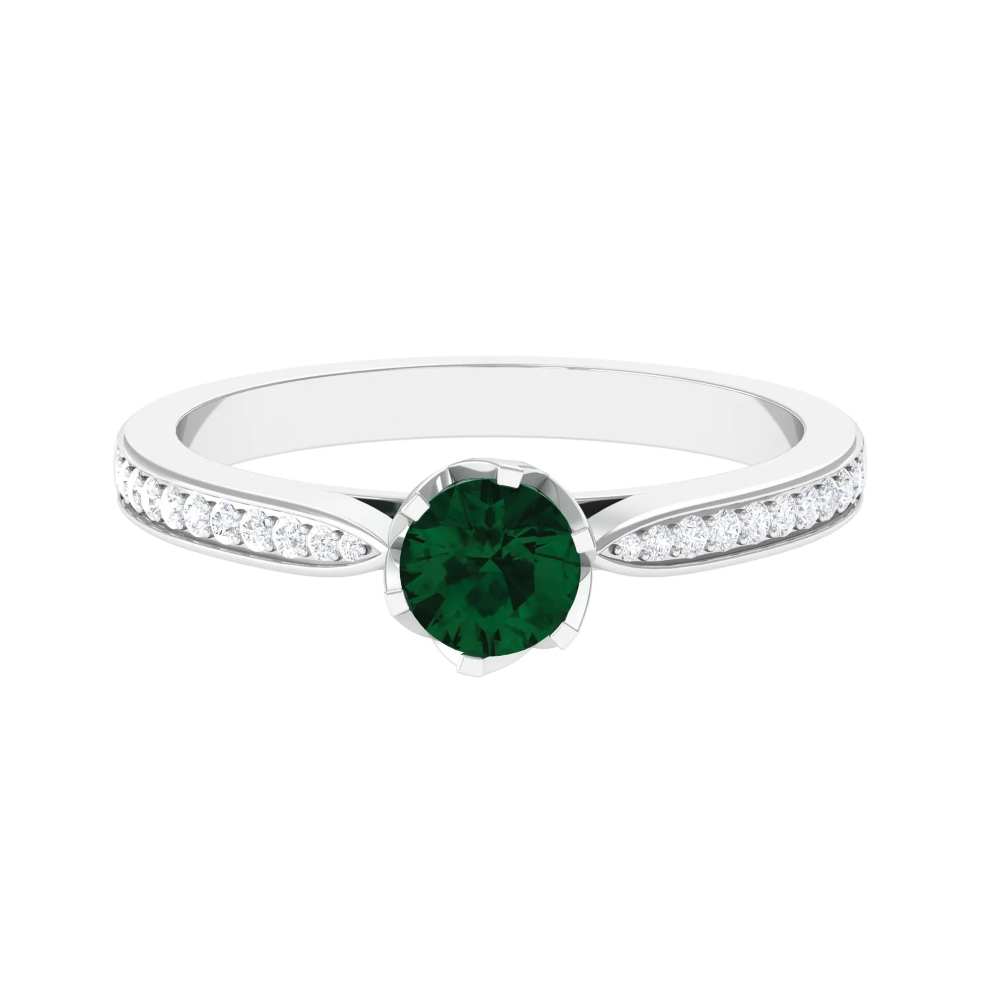 Green Tourmaline Solitaire Ring with Diamond