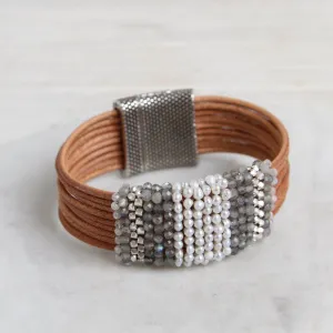 Hand Stitched Sterling Cubes, Labradorite, Pearls, & Moonstone Bracelet