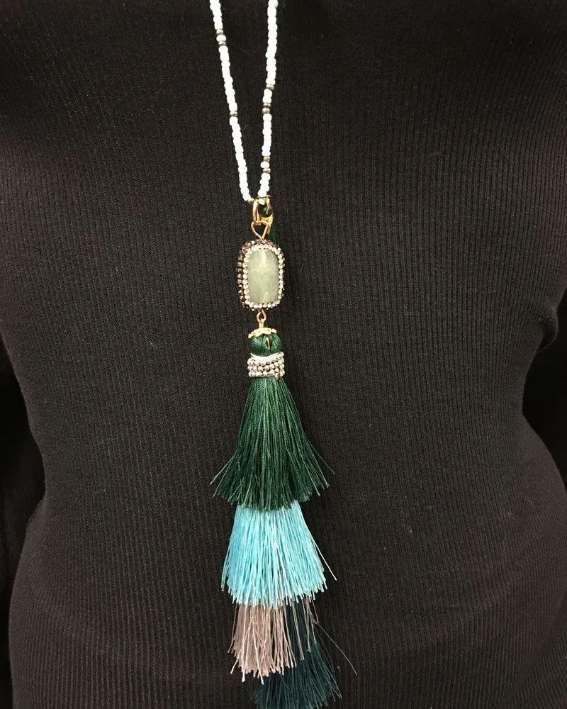 Hand Strung Beaded 4 Tier Tassel Necklace