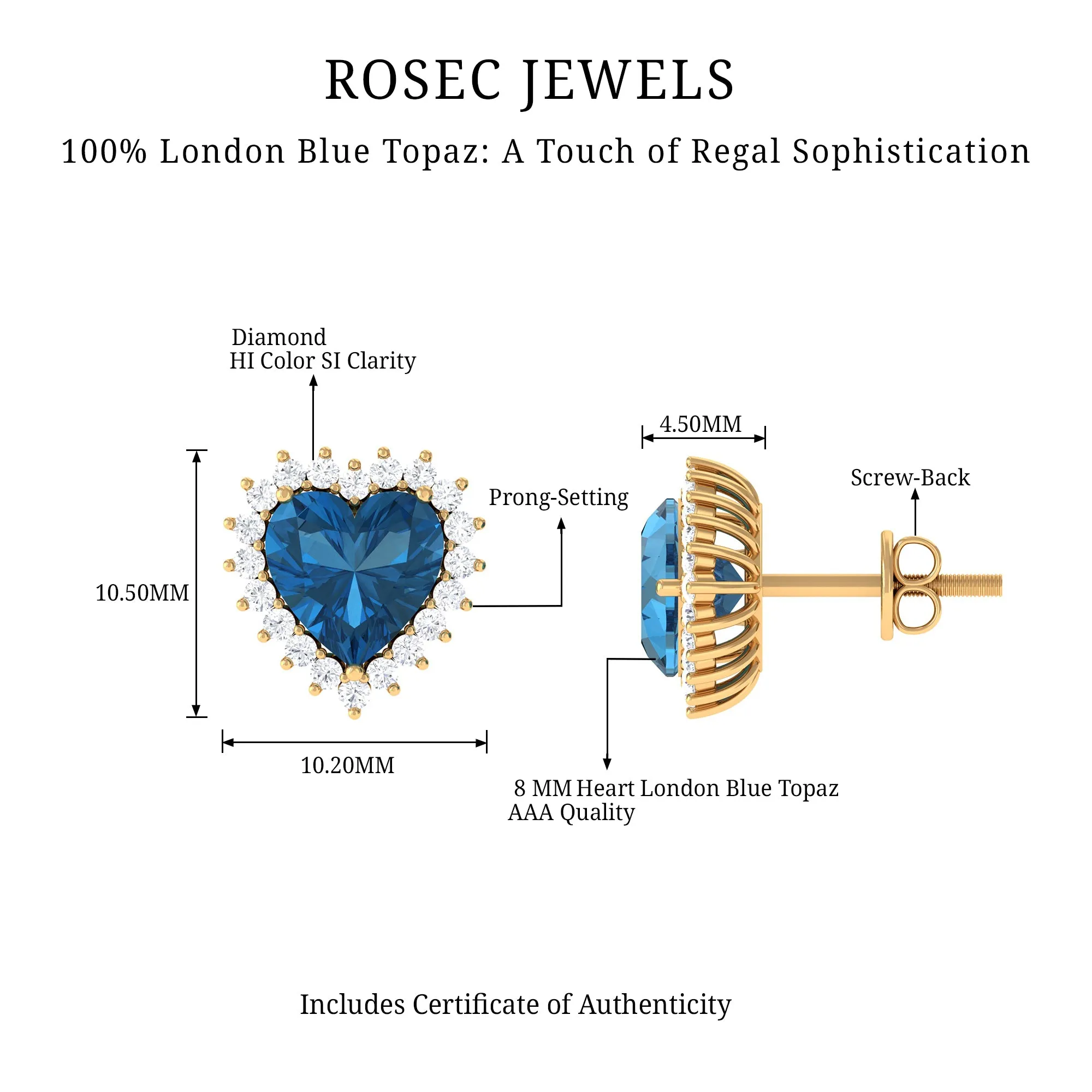 Heart Shape London Blue Topaz and Diamond Statement Stud Earrings