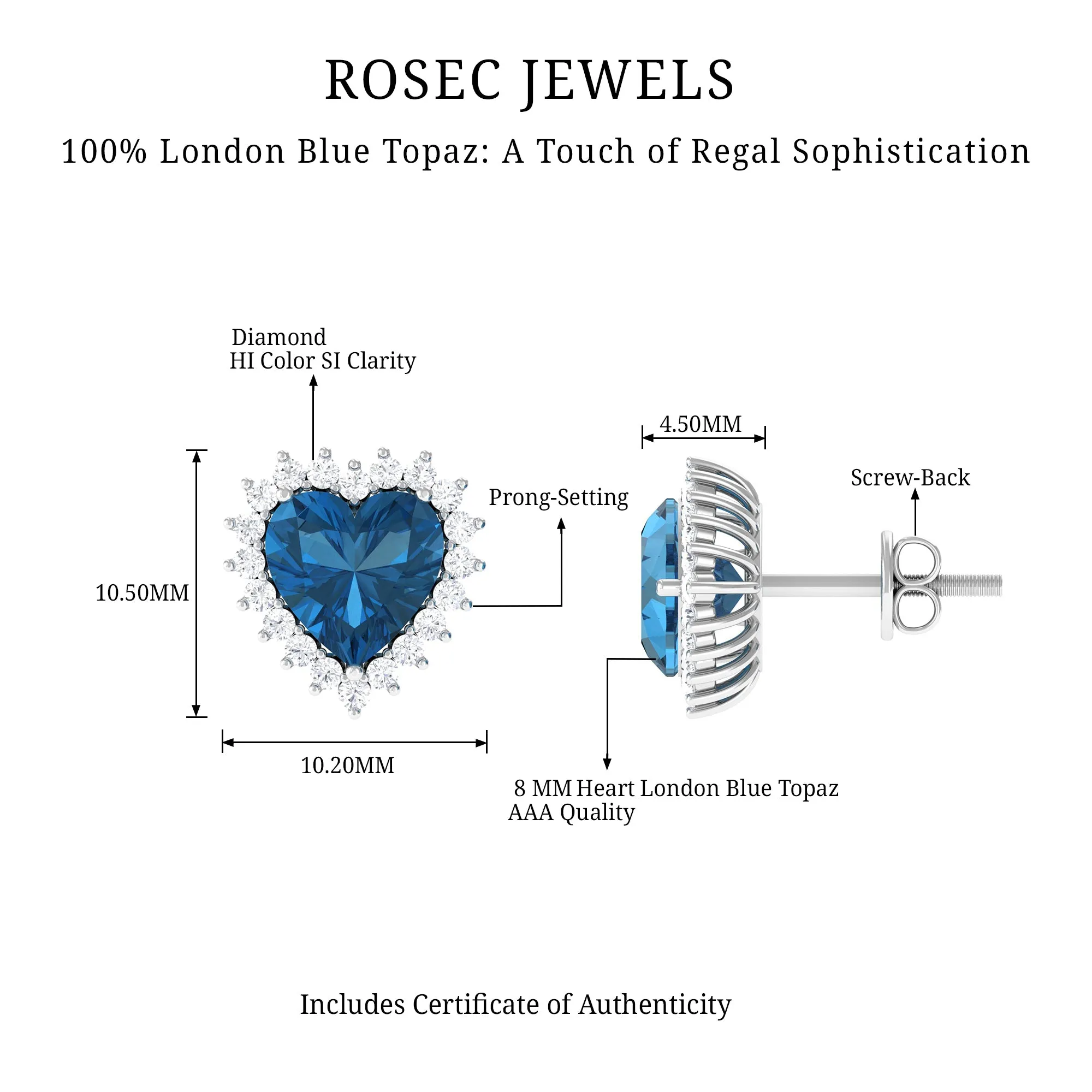 Heart Shape London Blue Topaz and Diamond Statement Stud Earrings