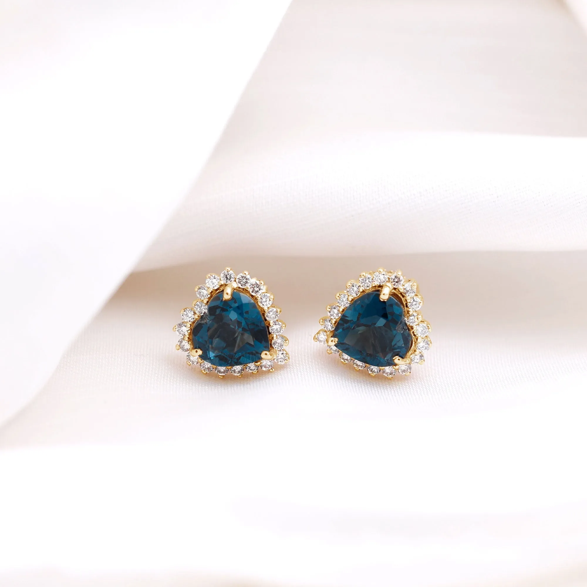 Heart Shape London Blue Topaz and Diamond Statement Stud Earrings