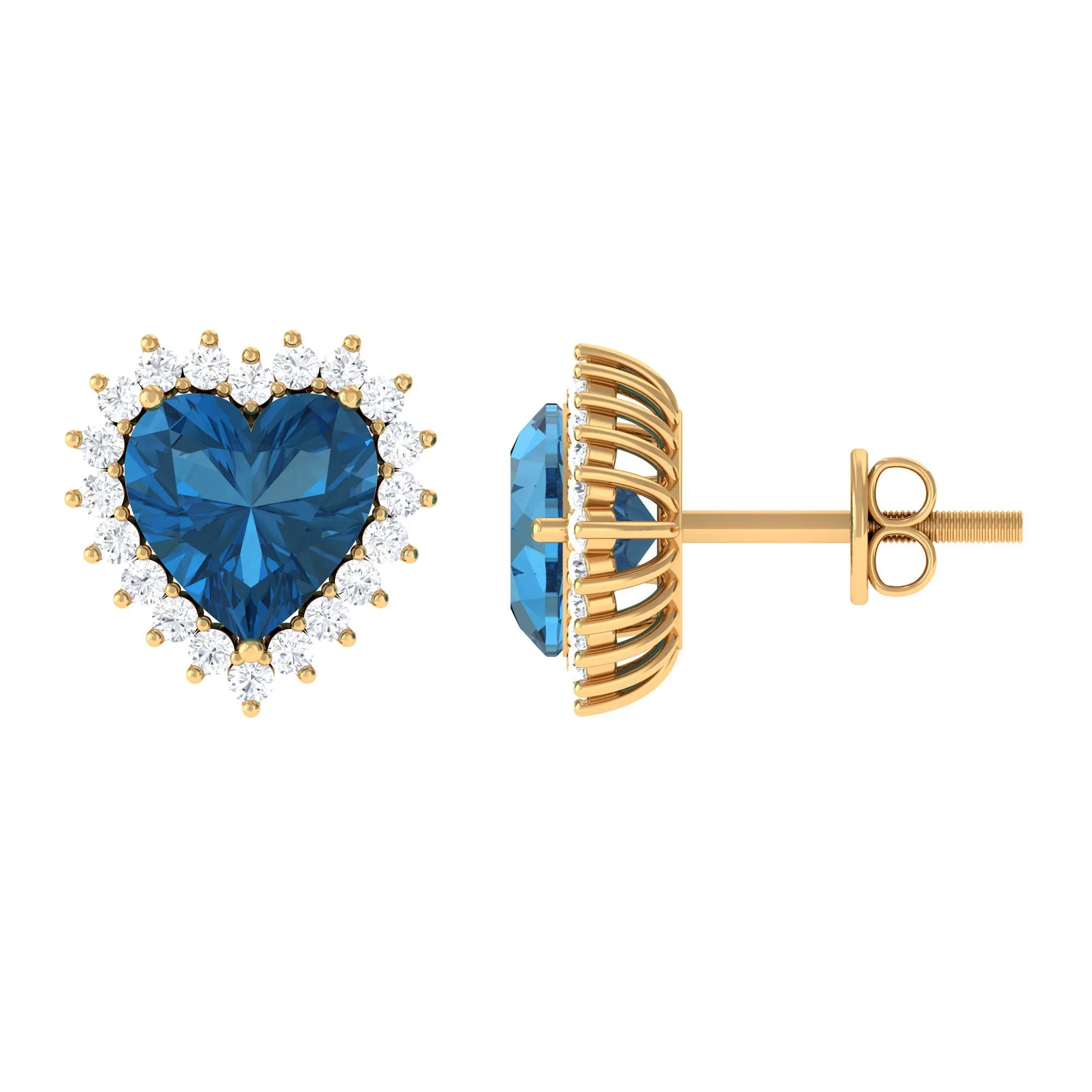 Heart Shape London Blue Topaz and Diamond Statement Stud Earrings