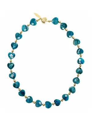 Heart-Shaped Blue Apatite Gemstone Choker Necklace LN033