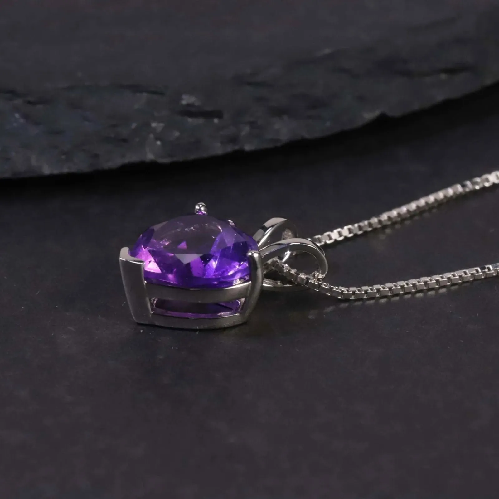 Heart Shaped Gemstone Necklace in Sterling Silver -  Amethyst