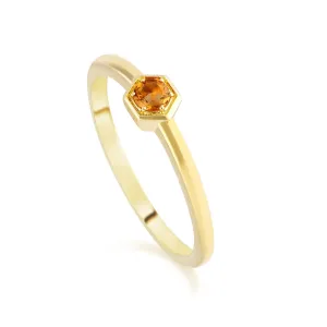 Honeycomb Solitär Citrin Ring in 9ct Gelb Gold