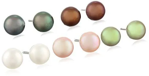 Honora Set of Five Pairs of Freshwater Cultured Pearl (8-9 mm) Stud Earrings LES5455