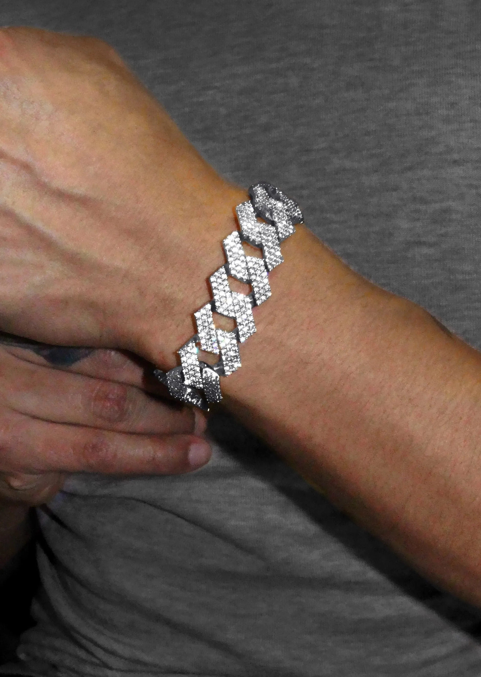 Iced Out White Gold Plated Mens Prong Set Cuban Link Bracelet