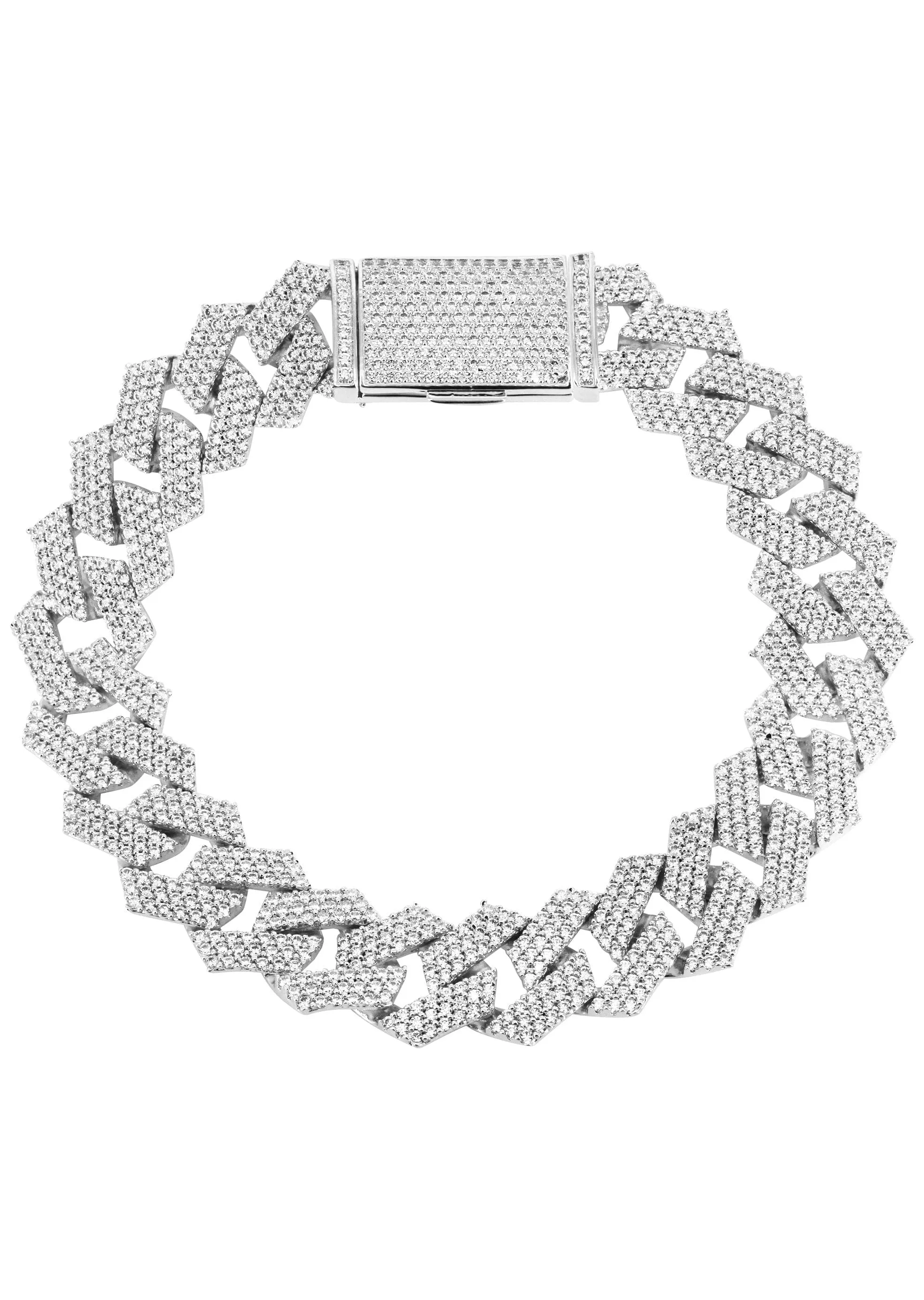 Iced Out White Gold Plated Mens Prong Set Cuban Link Bracelet