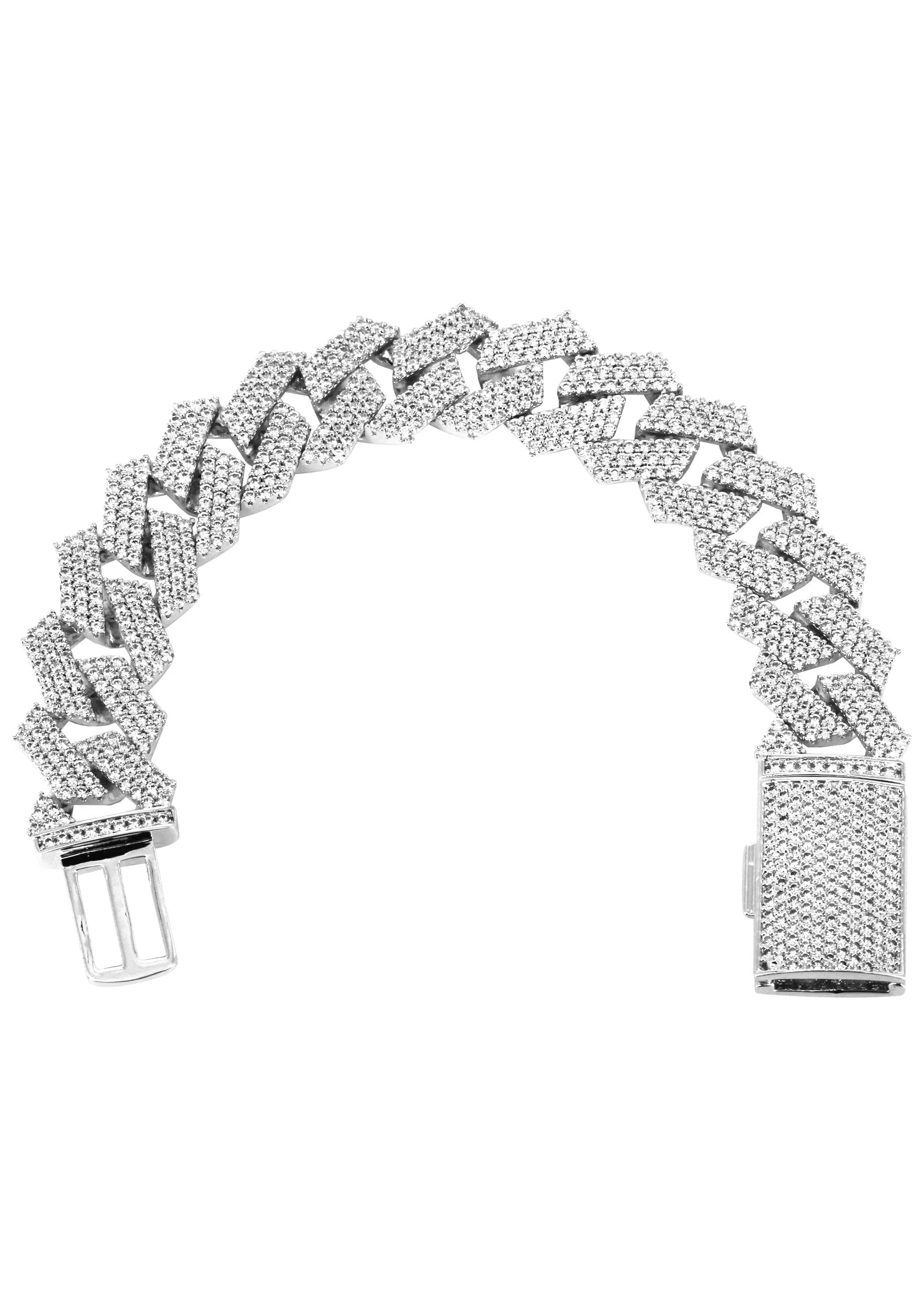 Iced Out White Gold Plated Mens Prong Set Cuban Link Bracelet