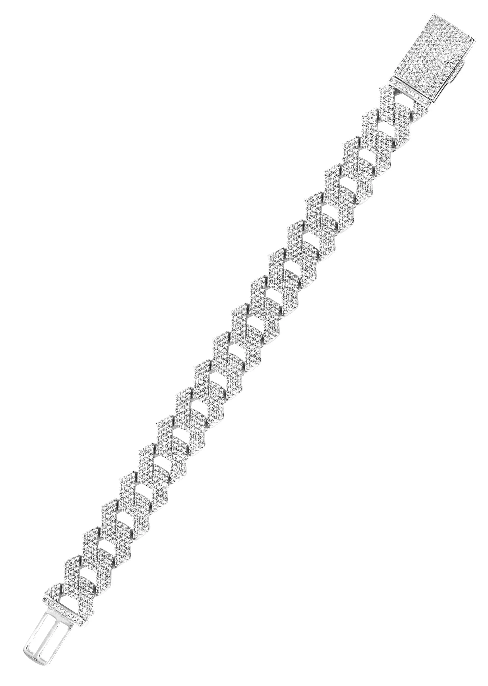 Iced Out White Gold Plated Mens Prong Set Cuban Link Bracelet