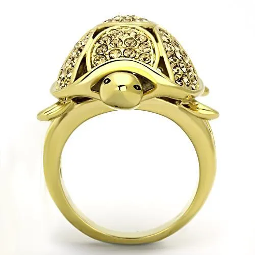 IP Gold(Ion Plating) Stainless Steel Ring with Top Grade Crystal in Citrine Yellow for Women Style TK1035