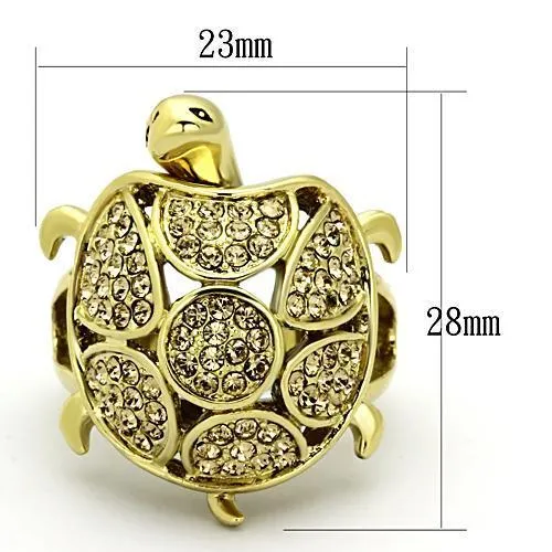 IP Gold(Ion Plating) Stainless Steel Ring with Top Grade Crystal in Citrine Yellow for Women Style TK1035